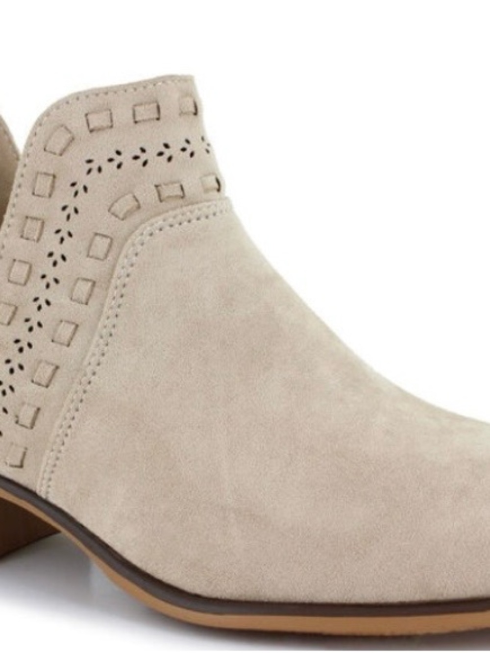 Women's Beige Suede Ankle Boot with Cutout Detail